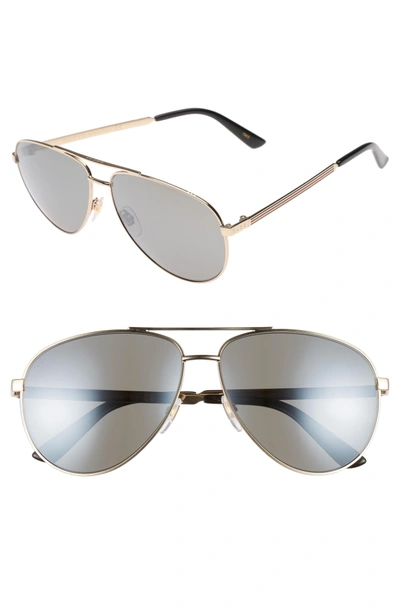 Shop Gucci 61mm Aviator Sunglasses - Gold/brown