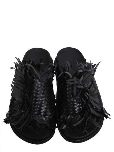 Shop Mm6 Maison Margiela Woven Leather Slide Sandals In Nero
