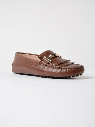 Shop Tod's Fringe Loafers In Brown