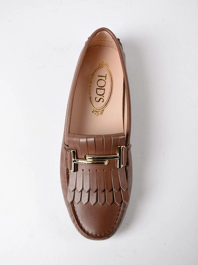 Shop Tod's Fringe Loafers In Brown
