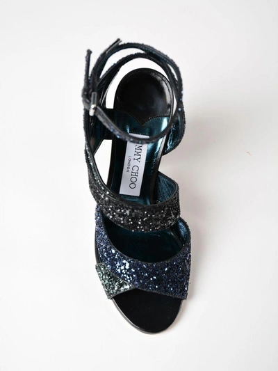 Shop Jimmy Choo Glitter Fabric Sandals In Navy Mix
