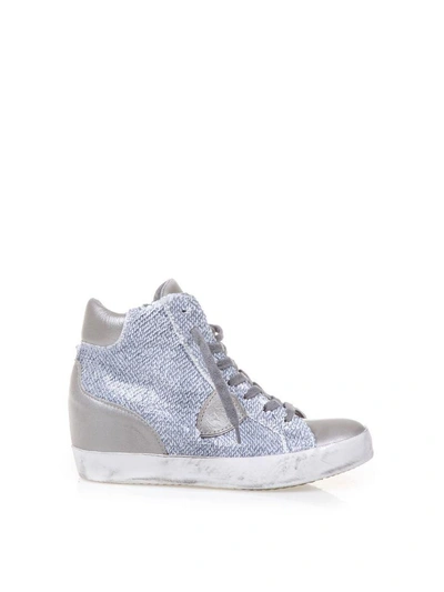 Shop Philippe Model Squined Fabric & Leather Sneakers In Grey-silver