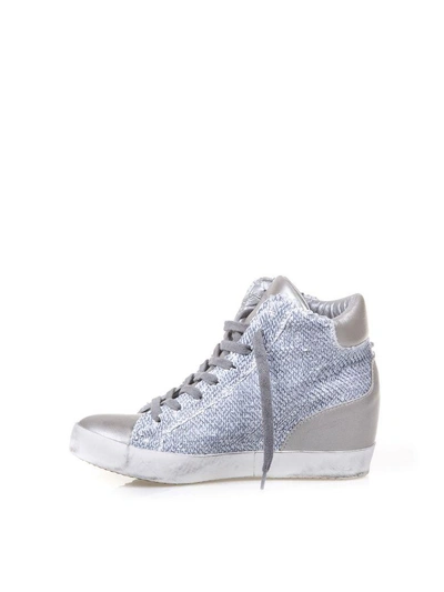 Shop Philippe Model Squined Fabric & Leather Sneakers In Grey-silver