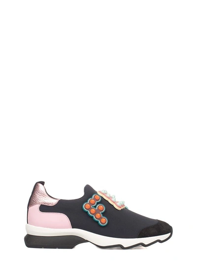 Shop Fendi Black-pink Studded Slip On Sneakers In Black - Pink