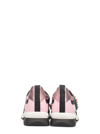 Shop Fendi Black-pink Studded Slip On Sneakers In Black - Pink