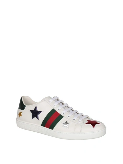 Shop Gucci Ace Embroidered Leather Sneakers In Bianco