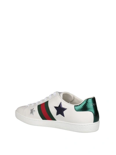 Shop Gucci Ace Embroidered Leather Sneakers In Bianco