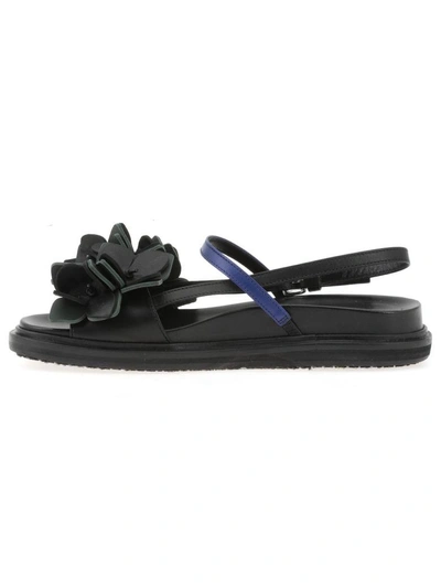 Shop Marni Leather Sandal In Black+dark Sea Green+ocean