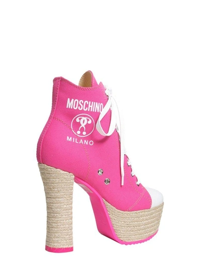 Shop Moschino Lita Canvas Boots In Fucsia