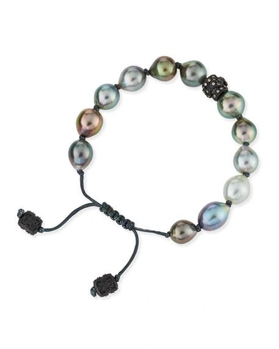 Shop Armenta Old World Tahitian Pearl Pull-cord Bracelet With Champagne Diamonds In Yellow/black