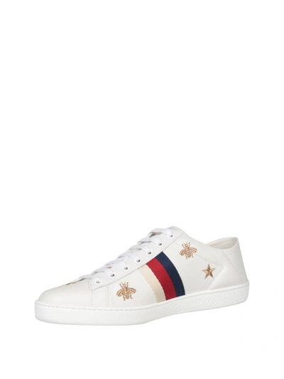 Shop Gucci Ace Leather Sneakers In Bianco