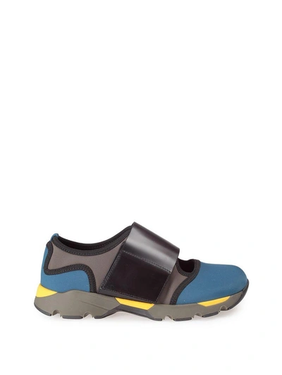 Shop Marni Neoprene And Leather Cutout Sneakers In Multi