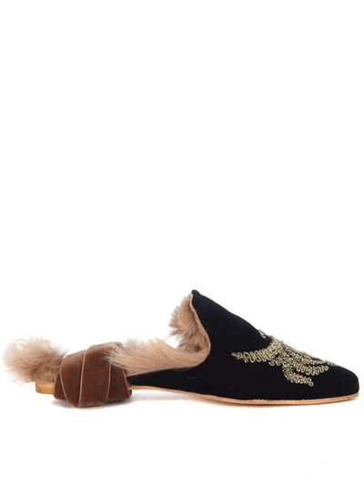 Shop Gia Couture Dance Sleep Arabesque Velvet Sabot With Golden Yarn In Nero