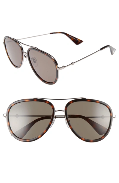 Shop Gucci 57mm Aviator Sunglasses In Ruthenium