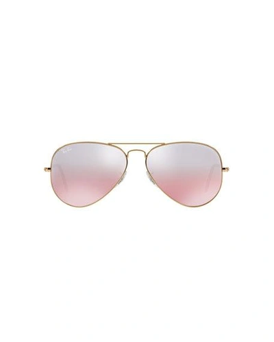 Shop Ray Ban Mirrored Aviator Sunglasses In Rose Gold