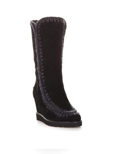 Shop Mou 70mm Eskimo French Tall Shearling Boots In Black