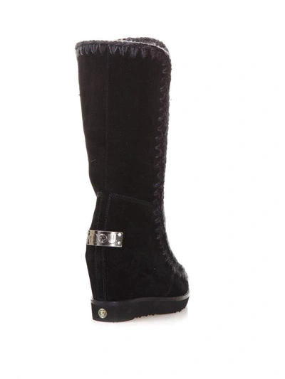 Shop Mou 70mm Eskimo French Tall Shearling Boots In Black