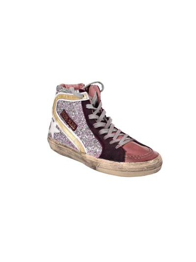 Shop Golden Goose Slide Sneakers In Cyclamin Glitter-white Star