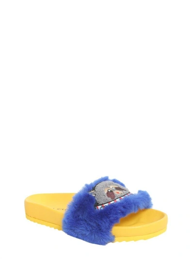 Shop Mira Mikati Eco Pelliccia Sliders With Patch In Blu