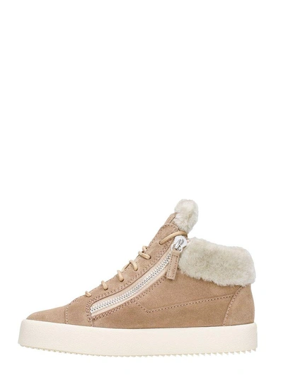 Shop Giuseppe Zanotti Brown Shearling And Suede Sneakers