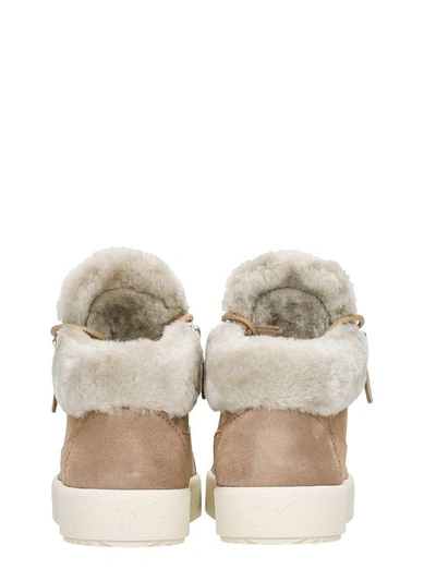 Shop Giuseppe Zanotti Brown Shearling And Suede Sneakers