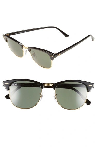 Shop Ray Ban Classic Clubmaster 51mm Sunglasses - Black/ Green