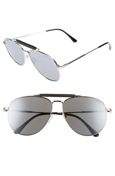 Shop Tom Ford Sean 61mm Aviator Sunglasses In Shiny Palladium / Smoke Mirror