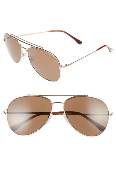 Shop Tom Ford Indiana 60mm Polarized Aviator Sunglasses - Shiny Rose Gold/ Light Brown