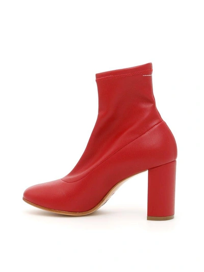 Shop Mm6 Maison Margiela Stretch Booties In Red|rosso