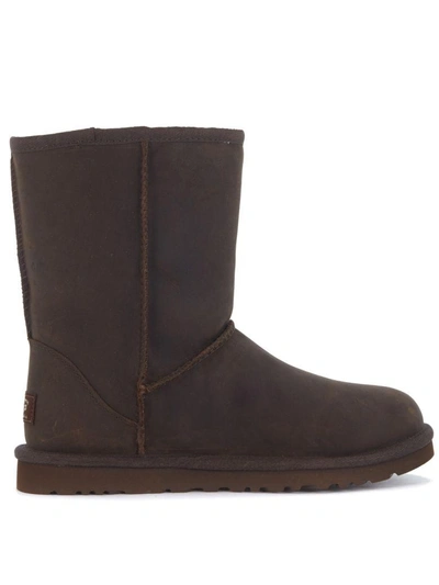 Shop Ugg Classic Ii Short Ankle Boots In Brown Leather Vintage Effect In Marrone