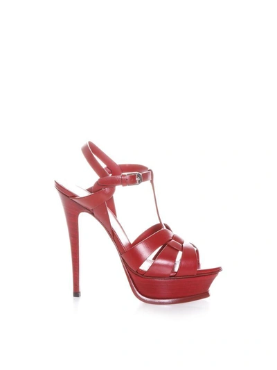Shop Saint Laurent Tribute Leather Sandals In New Red