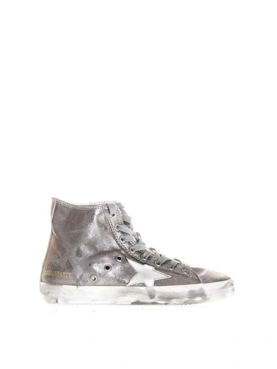 Shop Golden Goose Metallic Leather High-top Sneakers In Silver