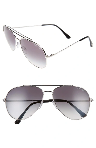 Shop Tom Ford Indiana 60mm Aviator Sunglasses - Shiny Rhodium/ Gradient Smoke