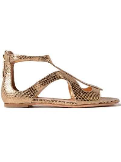 Shop Alexander Mcqueen Leather Flat Sandal In Bronze