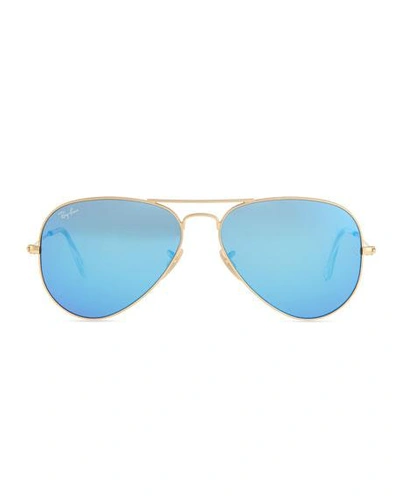 Shop Ray Ban Aviator Sunglasses With Flash Lenses In Gold/blue Mirror