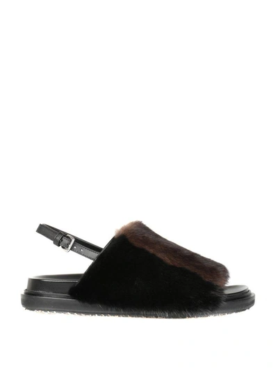 Shop Marni Mink Fur Sandals In Marrone