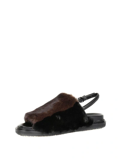 Shop Marni Mink Fur Sandals In Marrone