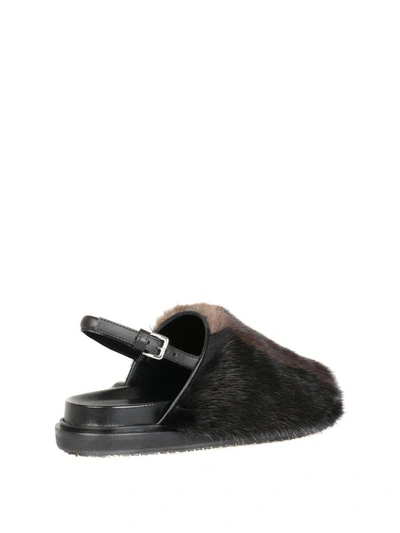 Shop Marni Mink Fur Sandals In Marrone