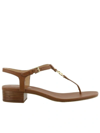Shop Michael Kors Cayla Mid Thong Sandals In Luggage