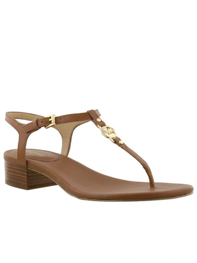 Shop Michael Kors Cayla Mid Thong Sandals In Luggage