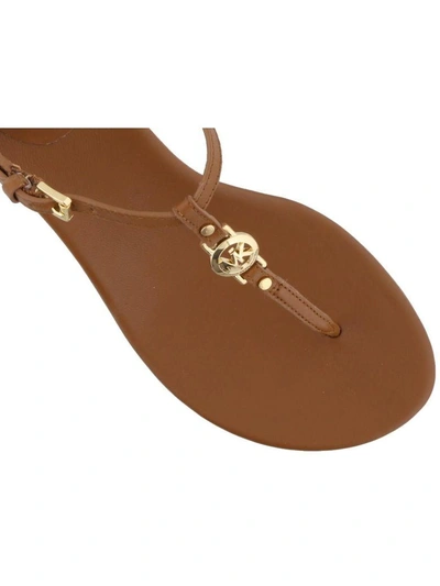 Shop Michael Kors Cayla Mid Thong Sandals In Luggage