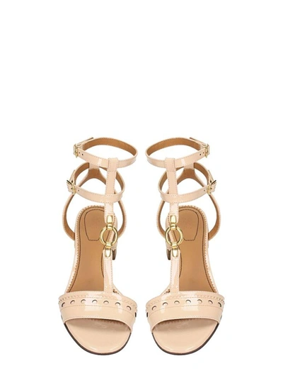 Shop Chloé Perry Patent Leather Sandals In Beige