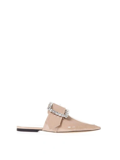 Shop Maison Margiela Nude Embellished Buckle Slippers In Leather