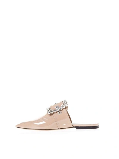 Shop Maison Margiela Nude Embellished Buckle Slippers In Leather