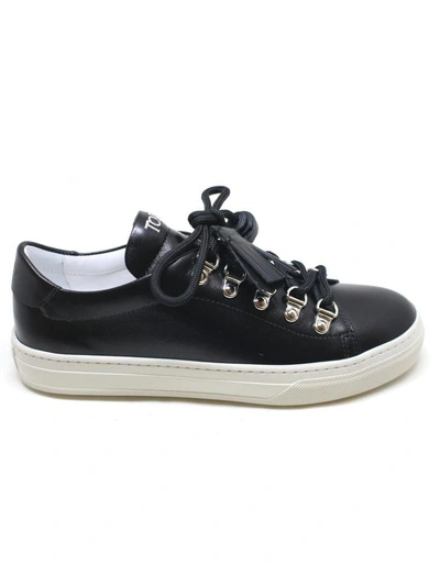 Shop Tod's Tassel Detail Leather Sneakers In Black