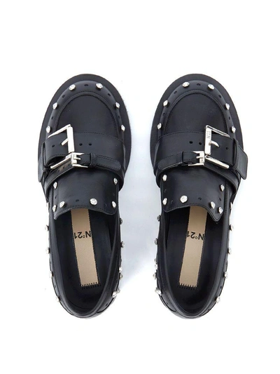 Shop N°21 N&deg;21 Black Leather Loafers With Double Buckle And Studs In Nero