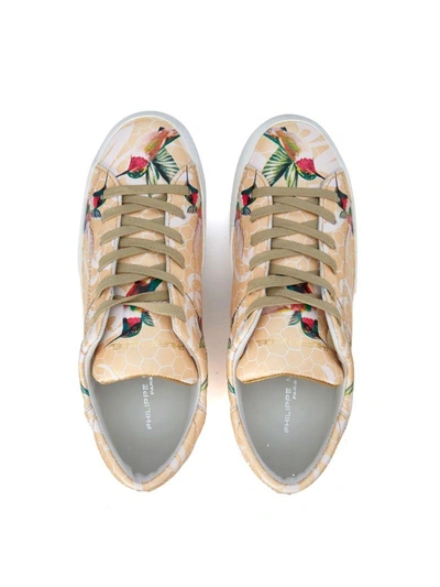 Shop Philippe Model Tropical Birds Peach Leather Sneaker In Multicolor