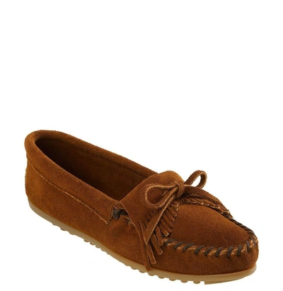 Minnetonka Kilty Suede Driving Shoe In Brown Suede