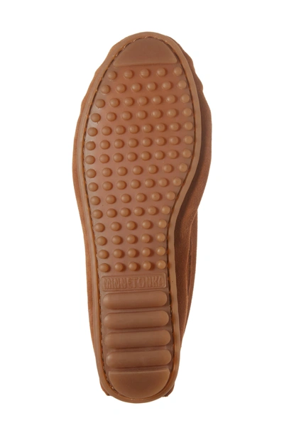 Minnetonka Kilty Suede Driving Shoe In Brown Suede