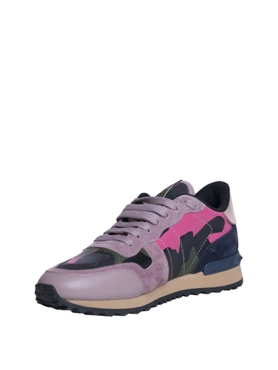 Shop Valentino Rockrunner Camouflage Leather Sneakers In Rosa